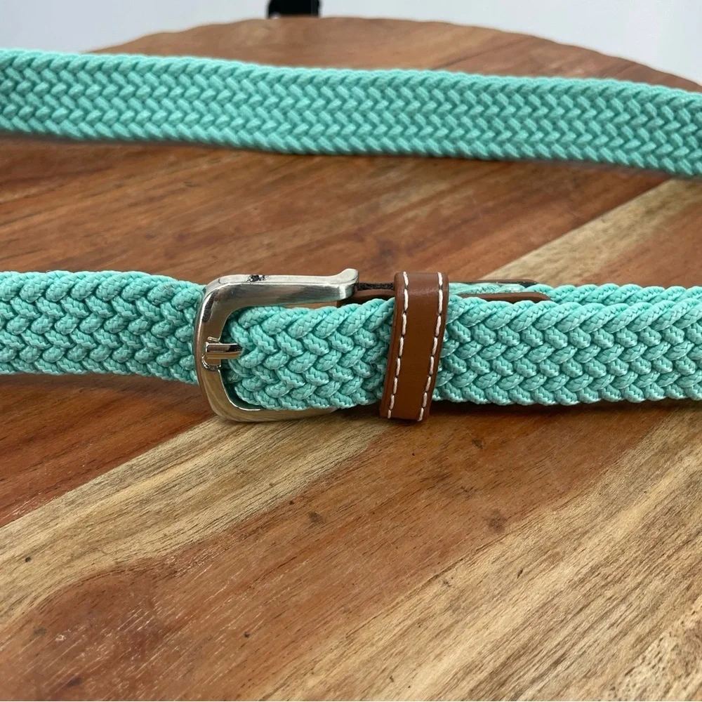 Green Woven Stretch Belt Mens Large Basic Golf Preppy Dress 1”‎ width